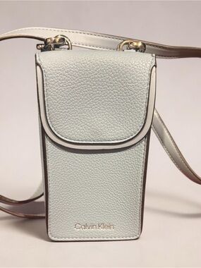 Calvin Klein Light Gray Pebbled Leather Crossbody Phone Pouch